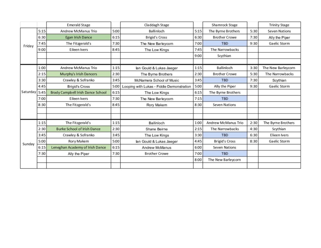 2024 CICF Band Schedule Cleveland Irish Cultural Festival